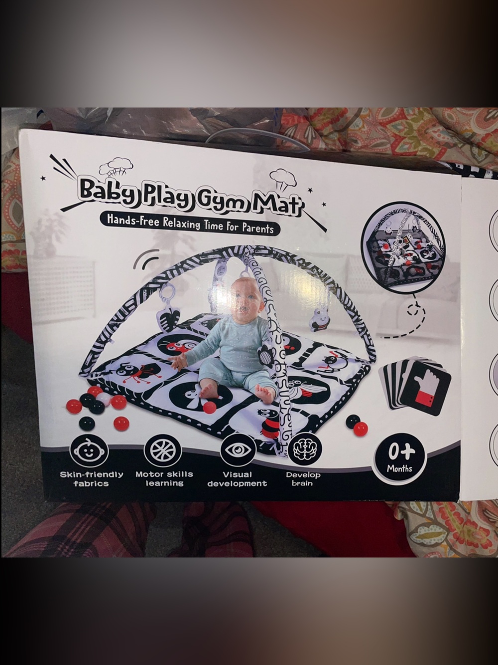 Baby Play Gym Mat - Black & White Penguin Print